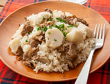 里いもと牛肉のピラフ
