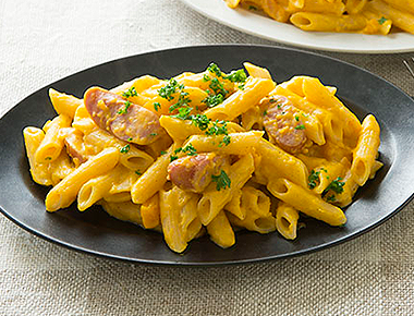 かぼちゃとソーセージのパスタ